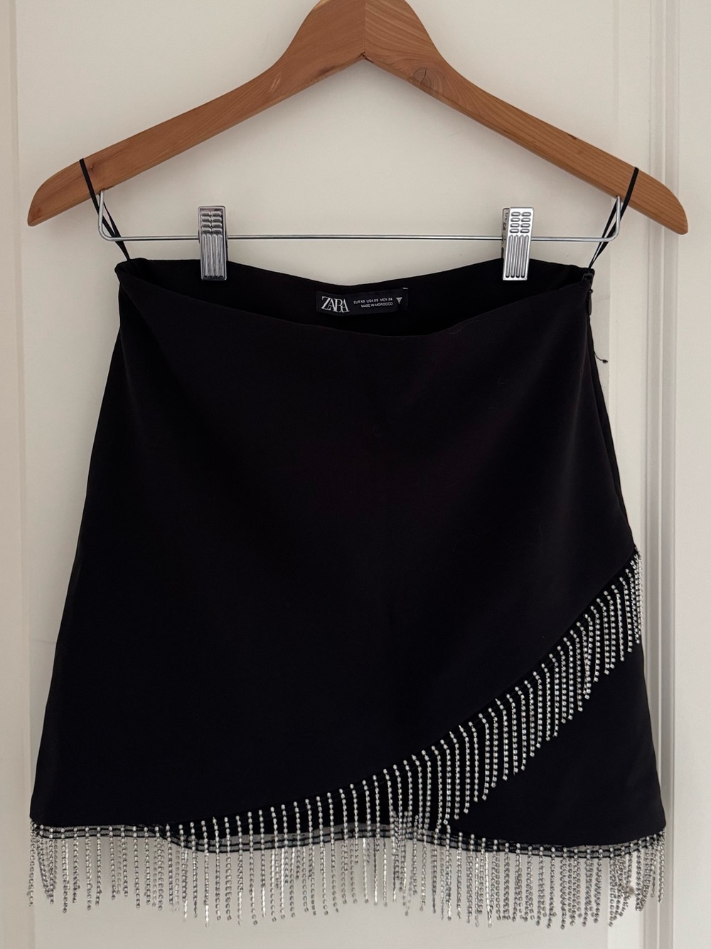 Zara Black Mini Skirt with Silver Beaded Fringe